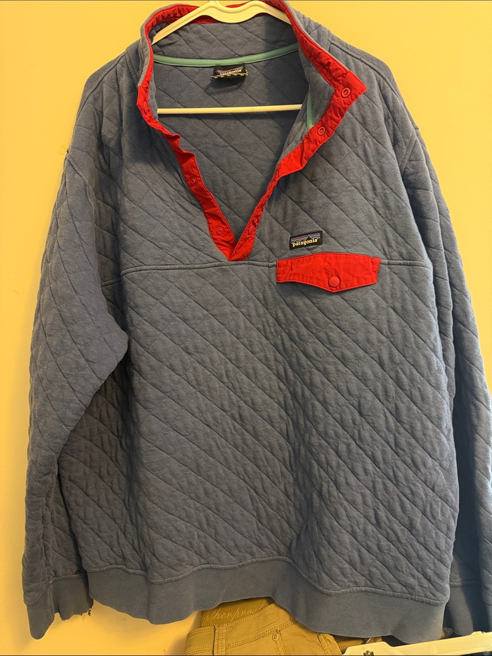 Patagonia Slate Blue Quilted Pullover with Red Trim